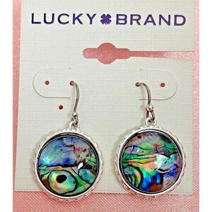 Lucky Brand Abalone Circle Silver -Tone Drop Earrings